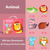 A box of animal puzzles featuring various jungle and safari animals like a tiger, elephant, and monkey.