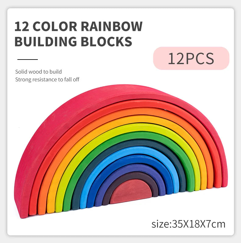 Wooden Rainbow Stacking Blocks for Toddlers & Kids
