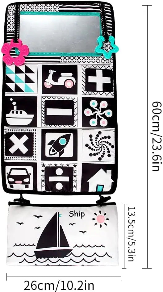 High-Contrast Tummy Time Baby Mirror with Crinkle Cloth Book and Teether