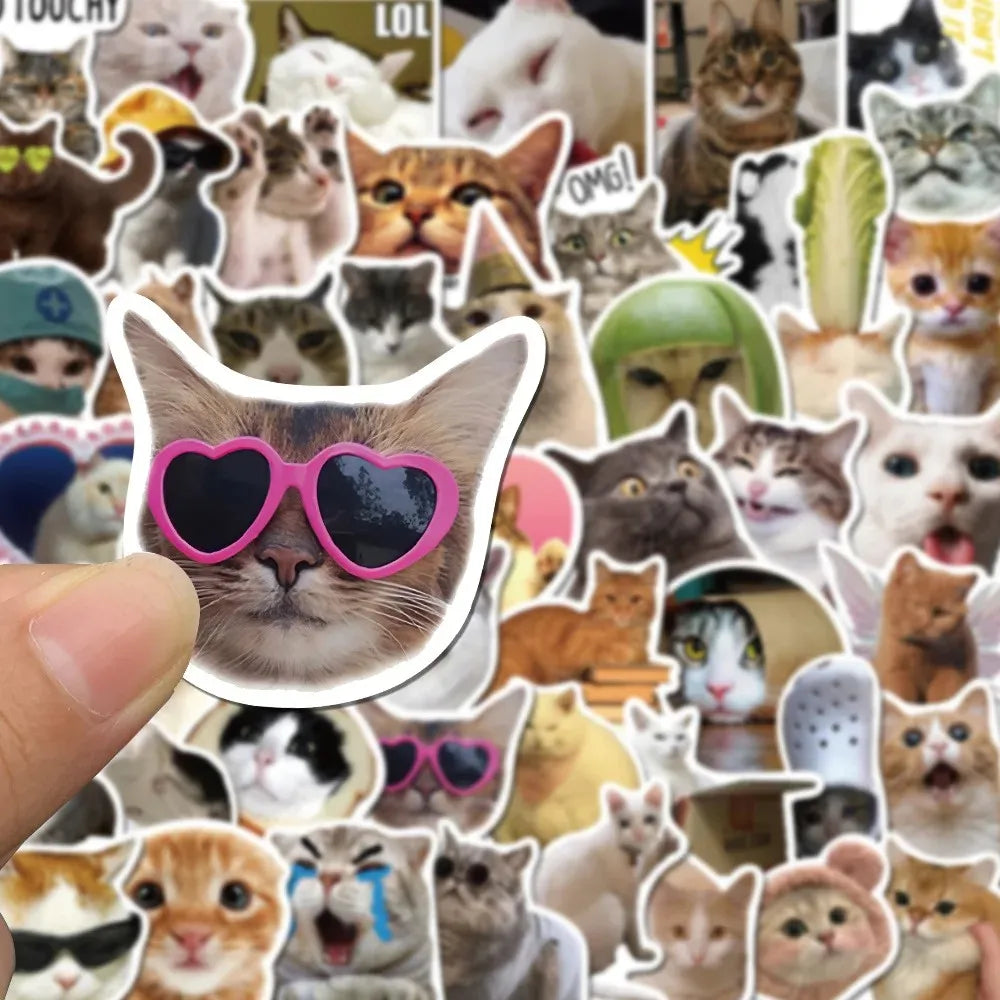A collage of various cute cat and animal faces in stickers