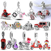 Sterling silver charm bead pendants featuring cars, keys, and other accessories.