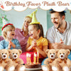 A family celebrating a birthday with a classic 14 inch plush teddy bear and candles.