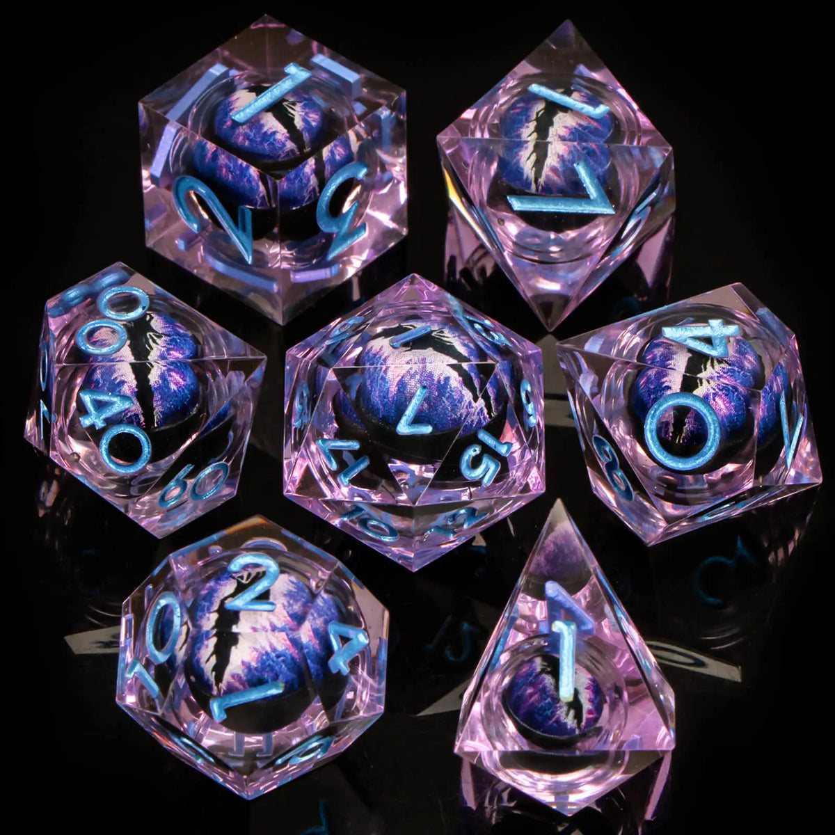 Dragon Eye Resin Dice Set with Liquid Core - 7 Polyhedral Dice for RPG Gaming
