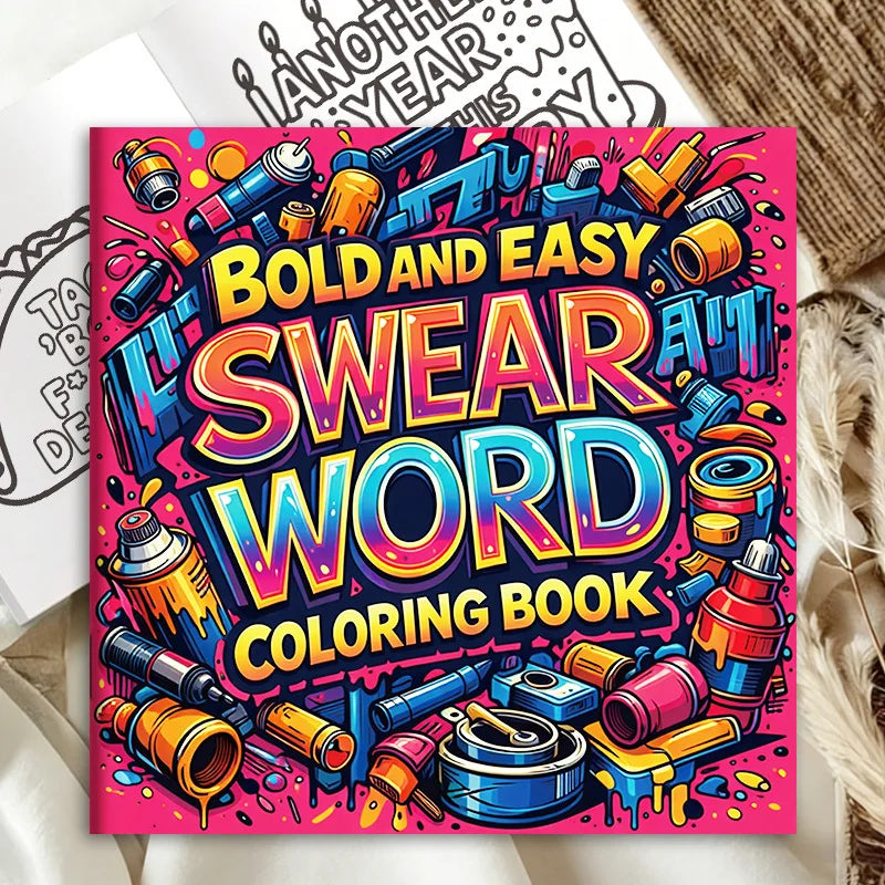 A colorful coloring book cover featuring bold graffiti art and various spray cans and paint tubes.
