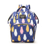 A blue cartoon print waterproof diaper bag featuring yellow and pink cats for travel.