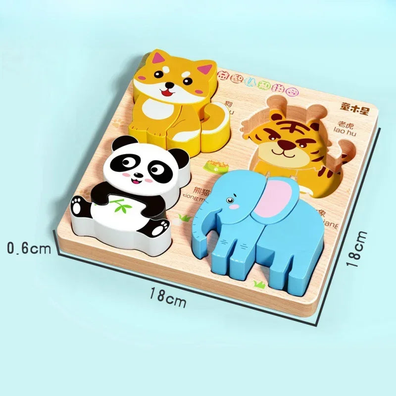 Montessori 3D Wooden Animal & Traffic Puzzle for Kids
