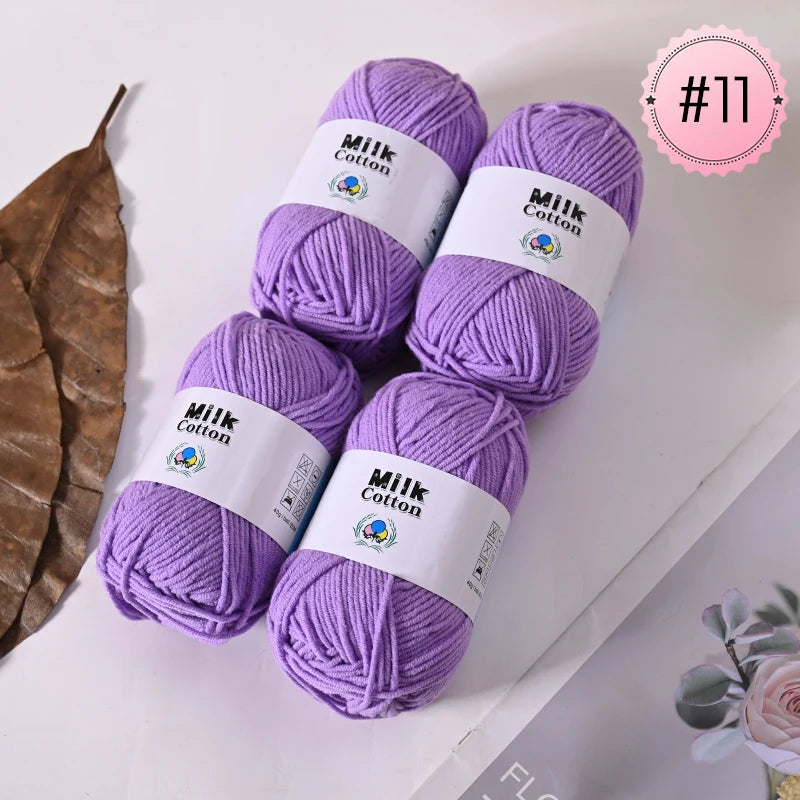 Soft Milk Cotton Yarn Value Pack - 4 Balls for Knitting & Crochet