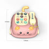 A pink cat-shaped musical phone toy for toddlers with various buttons and lights