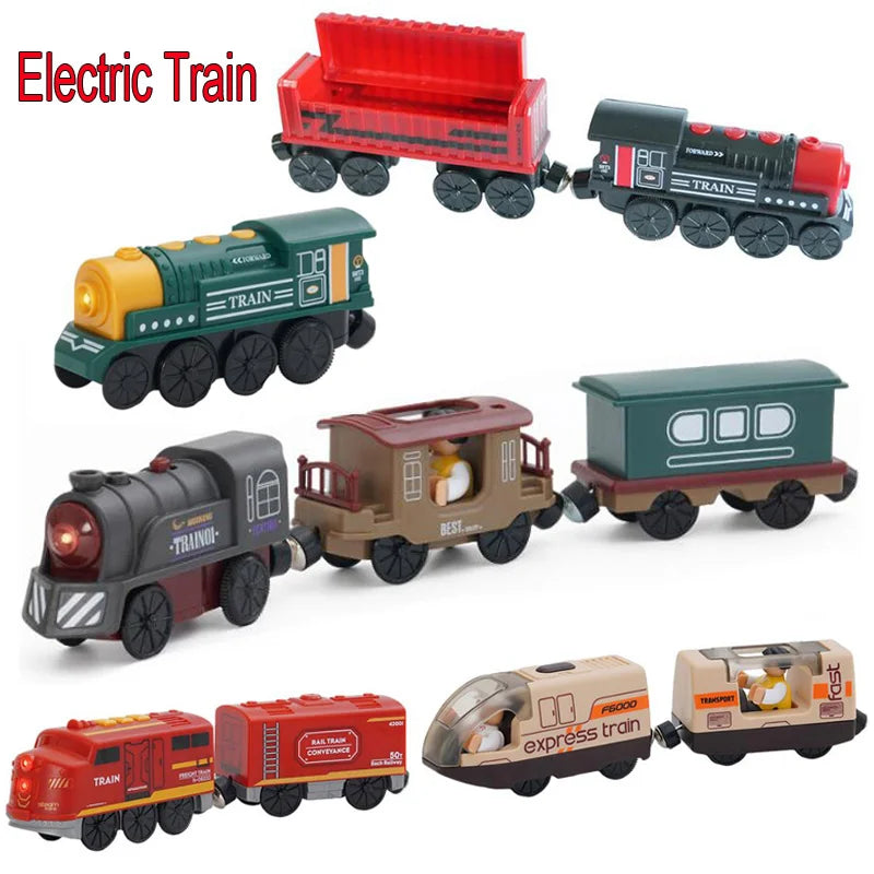 Wooden Train Set with Racing Track for Kids
