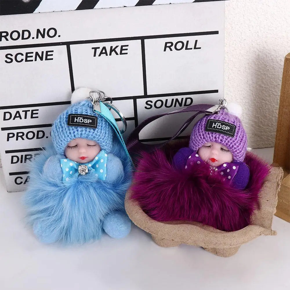 Kawaii Plush Keychain with Sleeping Baby Design