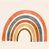 A watercolor rainbow arch design featuring shades of orange, brown, and gray.