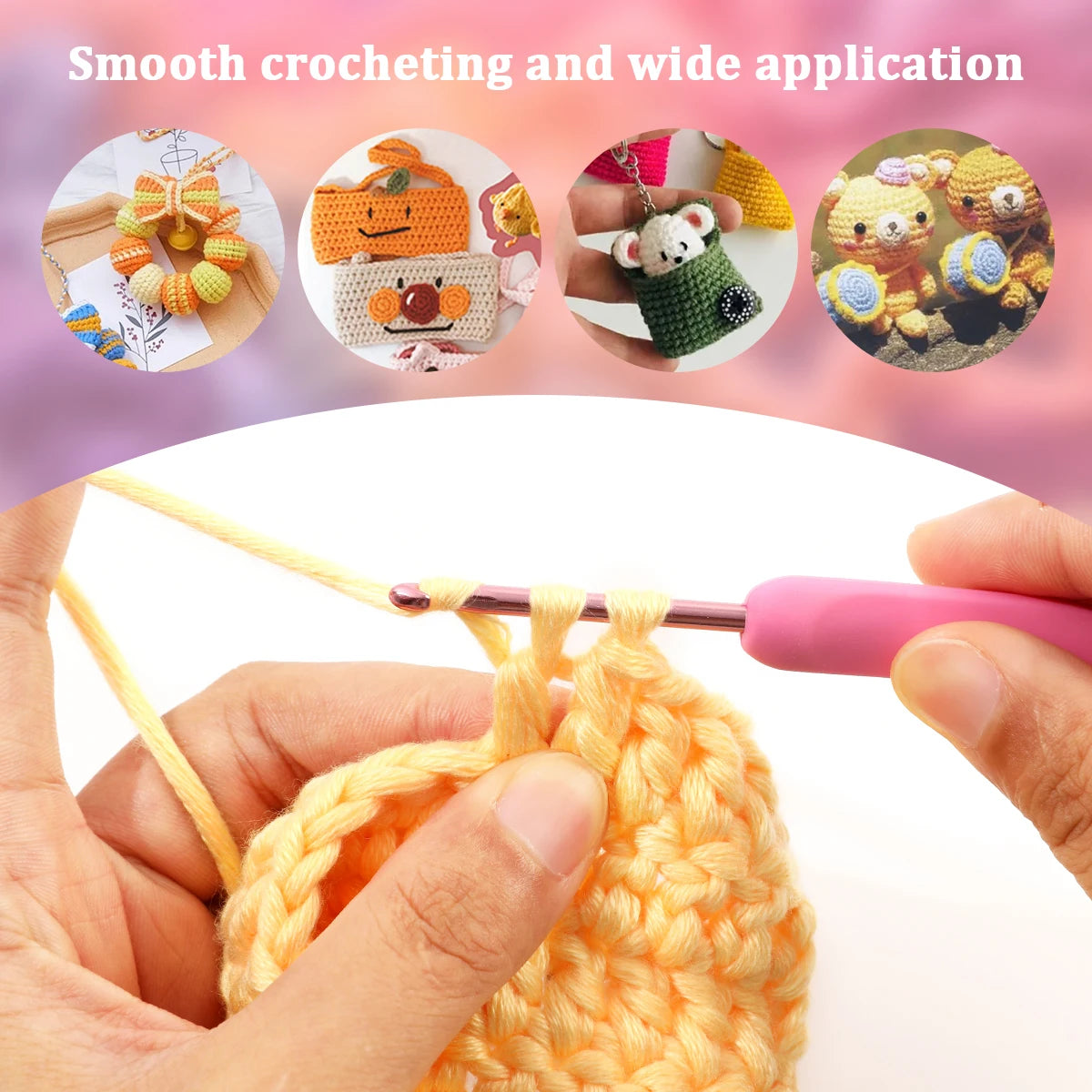 Pink Aluminum Crochet Hook Set – 9 Sizes (2.5–6.0mm)
