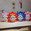 A collection of nine-tailed fox-themed building blocks in various colors including white, orange, blue, and pink.