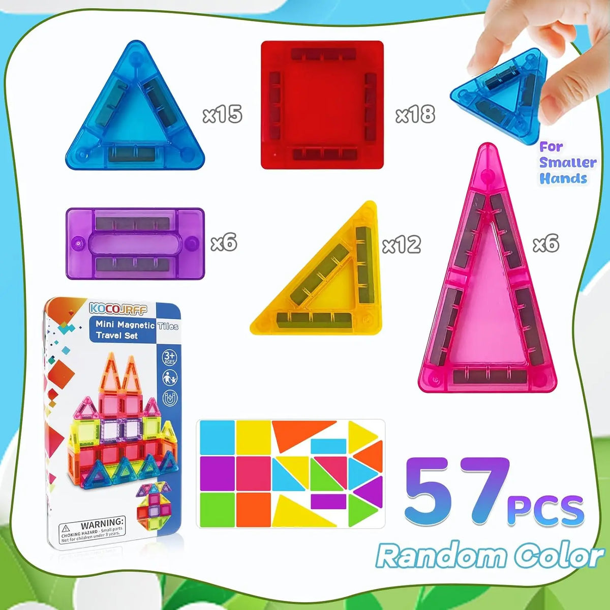 Ein Set magnetischer Bausteine in verschiedenen Farben und Formen für Kinder