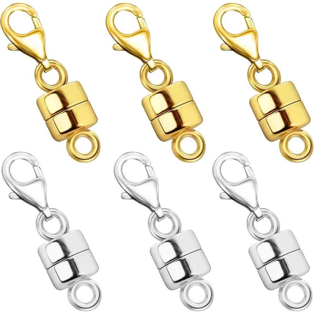 A set of gold and silver magnetic jewelry clasps for necklaces and bracelets.
