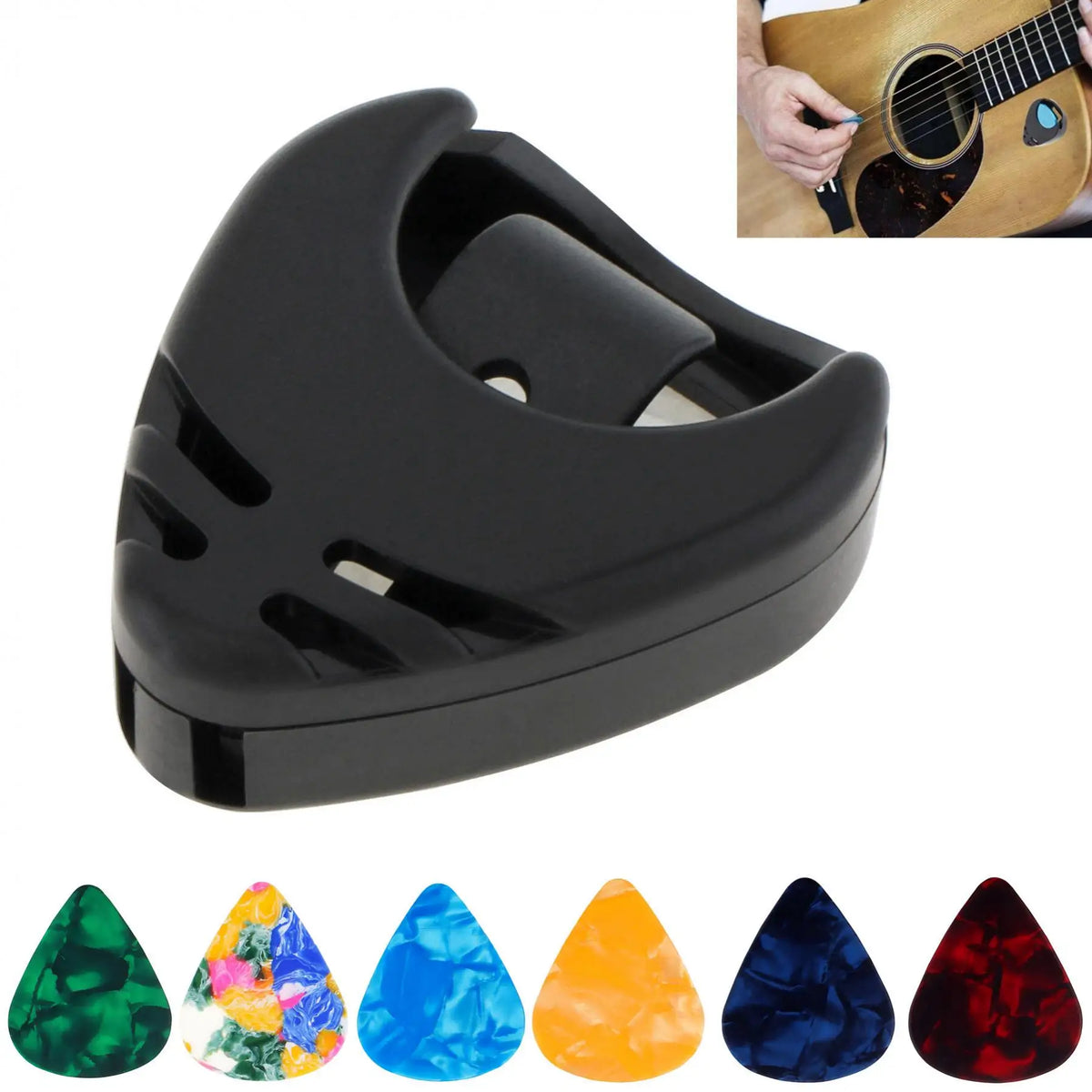 Adhesive Guitar Pick Holder with Celluloid Picks Set