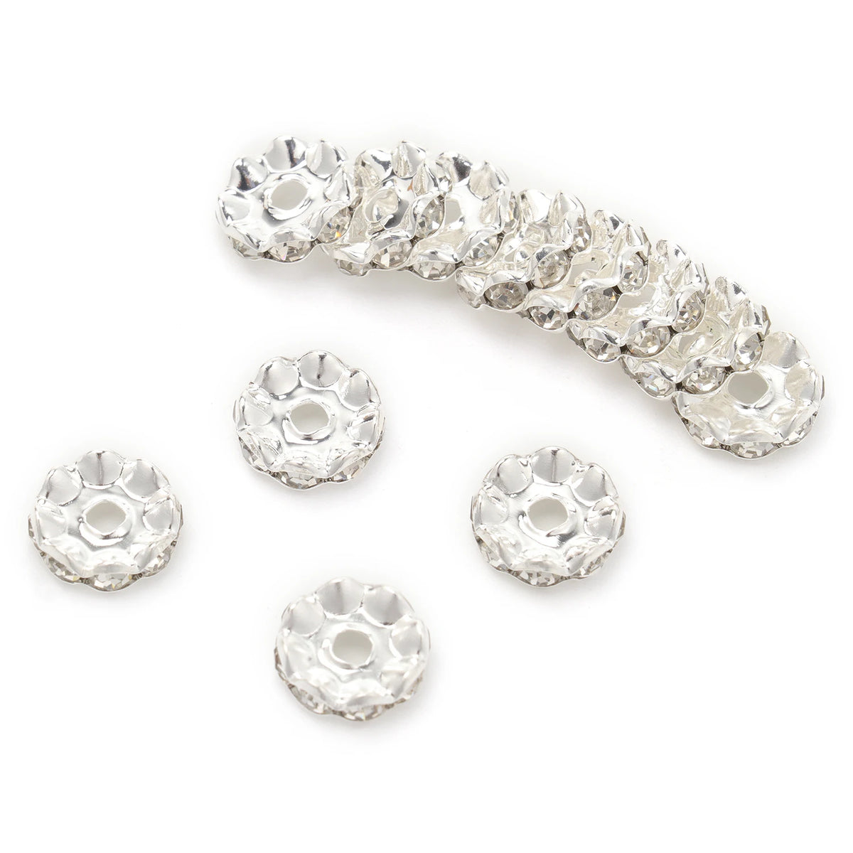 A string of 12mm crystal rhinestone spacer beads for jewelry making
