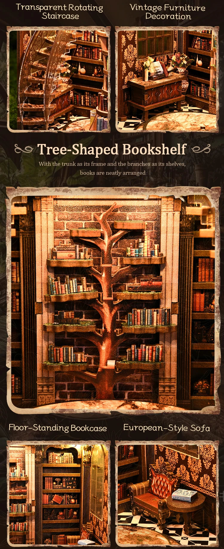 DIY Wooden Book Nook Kit — Miniature Dollhouse 3D Puzzle Bookend