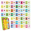 A colorful box of early learning flash cards featuring various fruits and vegetables for children.