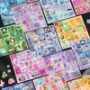 A collection of die-cut stickers featuring kawaii, cyber, and vintage starlight themes in various colors and designs.