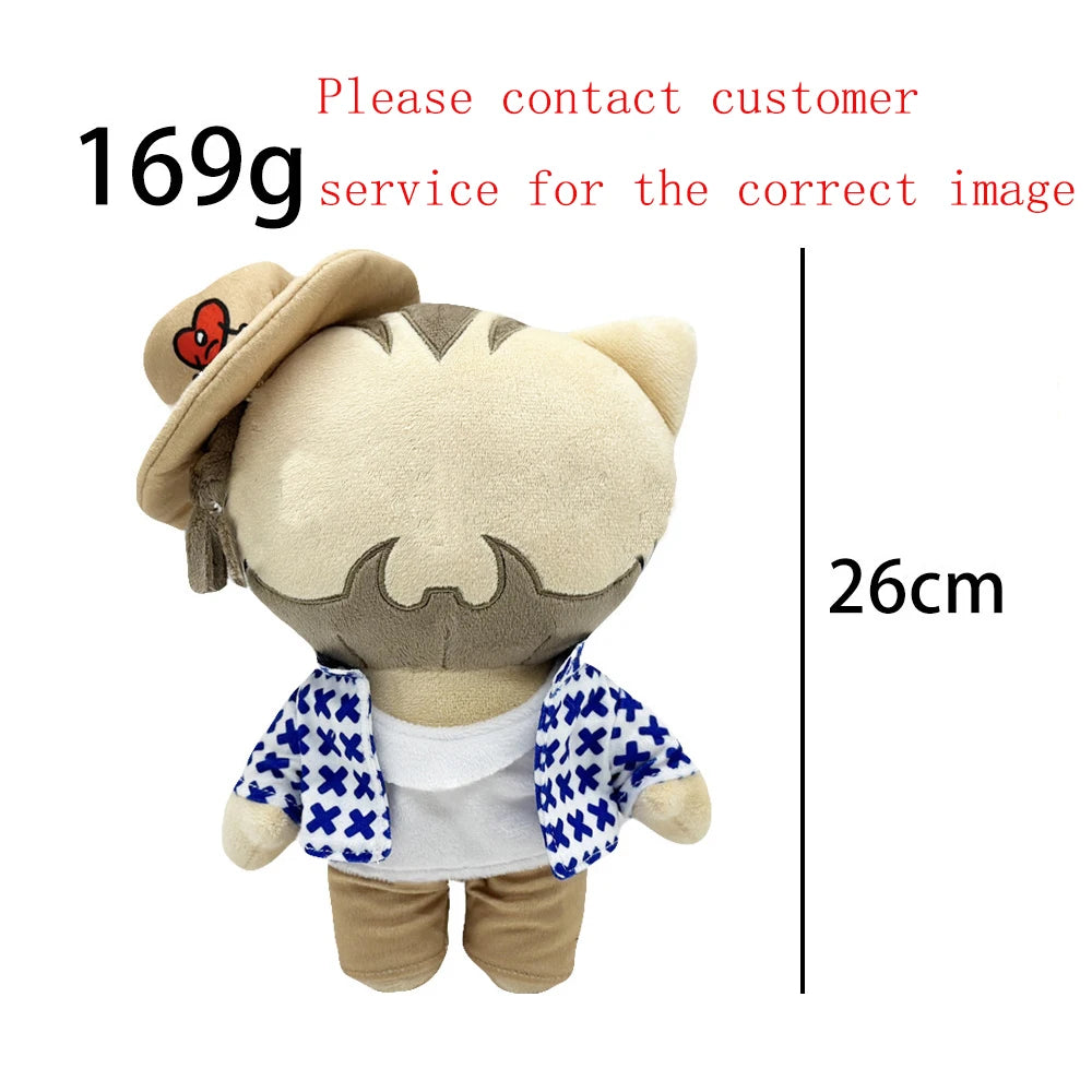 A light brown plush doll resembling Eminem, XXXTentacion, and Frank Ocean with a mustache and a plaid shirt.