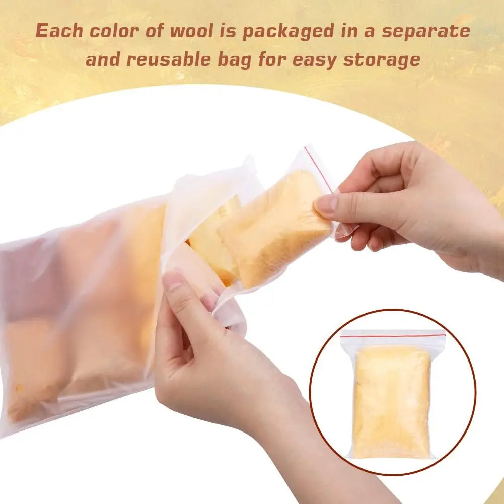 8-Color Wool Roving for Needle Felting – 100% Natural Fiber Craft Set