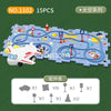 A jigsaw puzzle depicting an airplane and various train elements for a DIY electric railroad car building kit.