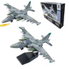 A building block set of a military aircraft model featuring a gray and green camouflage scheme.