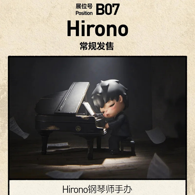 A collectible figure named Hirono from the Monsters Carnival series is shown sitting at a piano.