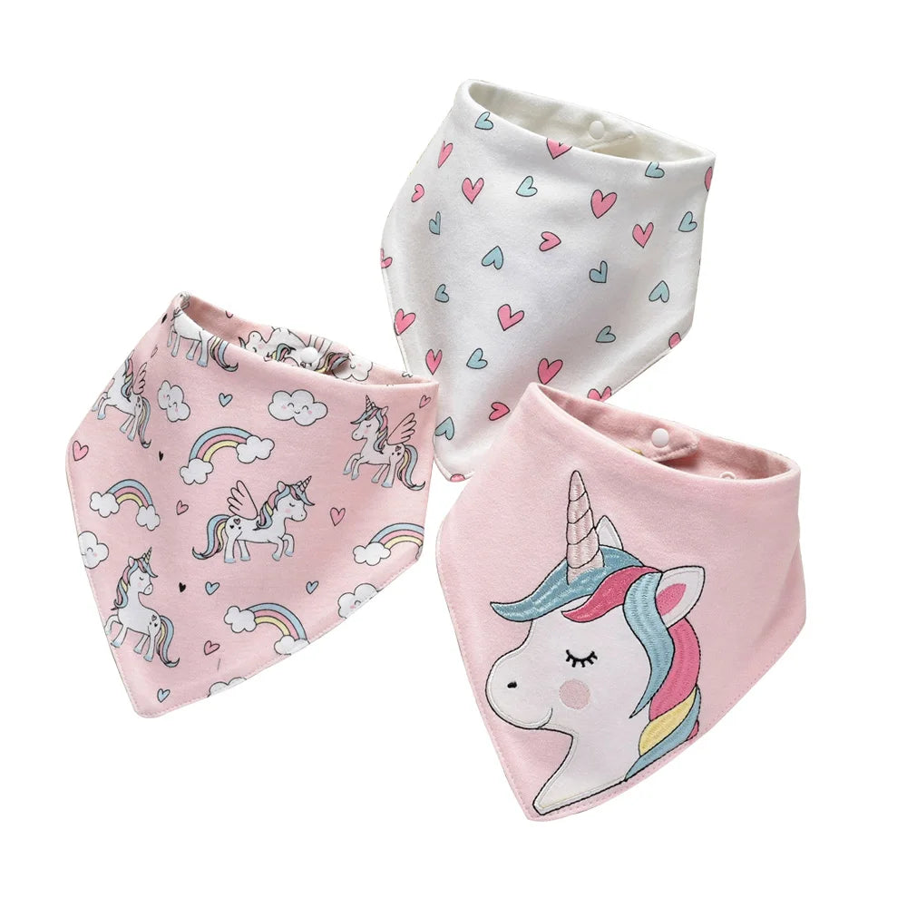 Soft Cotton Baby Bibs (3-Pack) with Cartoon Prints