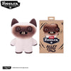 A plush toy of a monster with large eyes and teeth, packaged in a box.