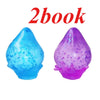 Two glitter squishy toys, one blue and one purple, are shown against a white background.