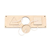 Montessori wooden busy board featuring castle and bulldozer themes with various wooden shapes and loops