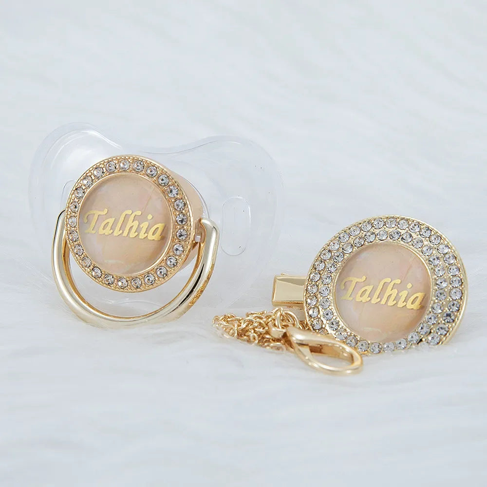 Custom Pearl Bling Pacifier with Clip – Personalized Baby Shower Gift