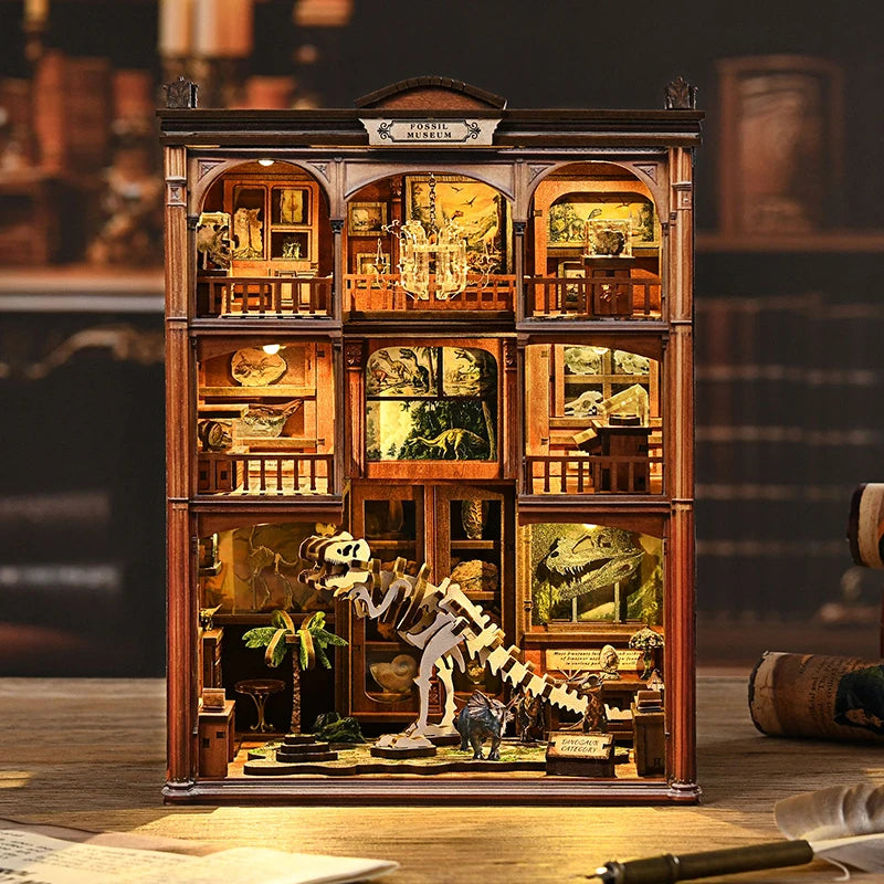 DIY Wooden Dinosaur Book Nook Kit with LED Lights