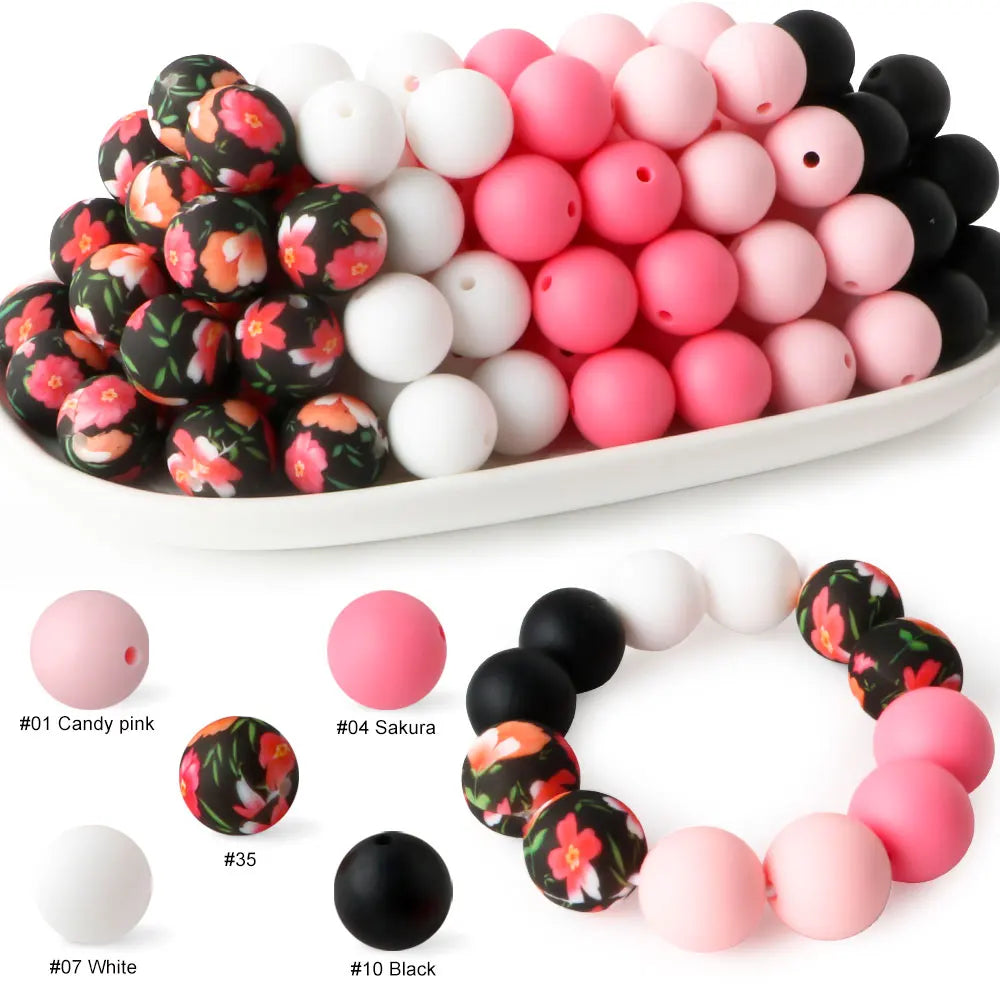 15mm Printed Silicone Beads Value Pack – 20 Pieces for DIY Jewelry & Crafts