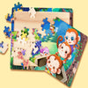 A colorful 60-piece wooden jigsaw puzzle featuring cartoon animals and woodland scenes for toddlers.