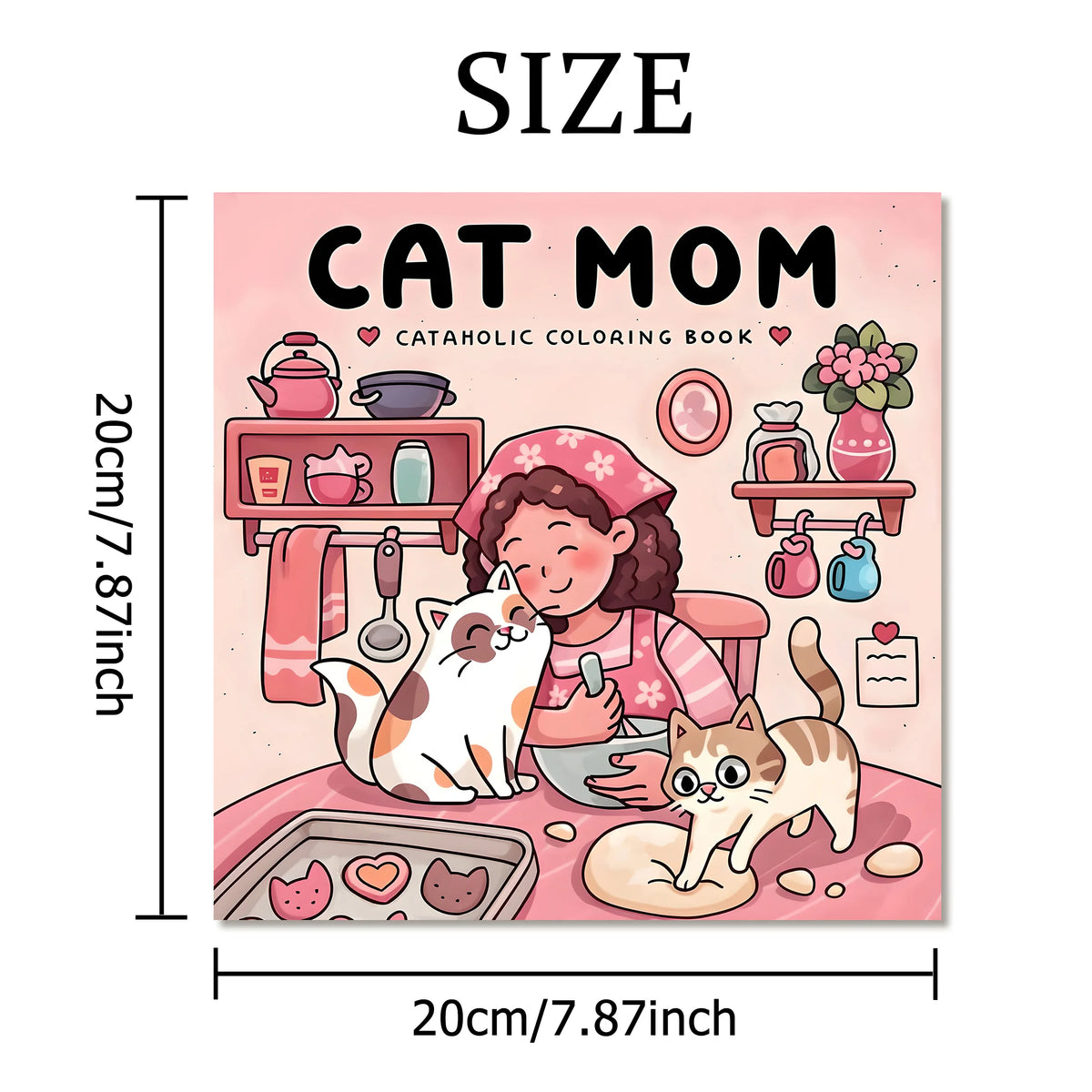A coloring book cover titled Cat Mom featuring a mother cat and kittens in a cozy scene.