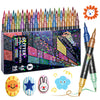 A set of 48 dual-tip glitter brush markers with metallic finish and various color tips displayed in a box.