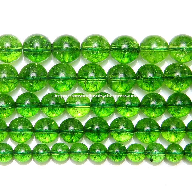 Natural Green Peridot Quartz Round Beads Strand