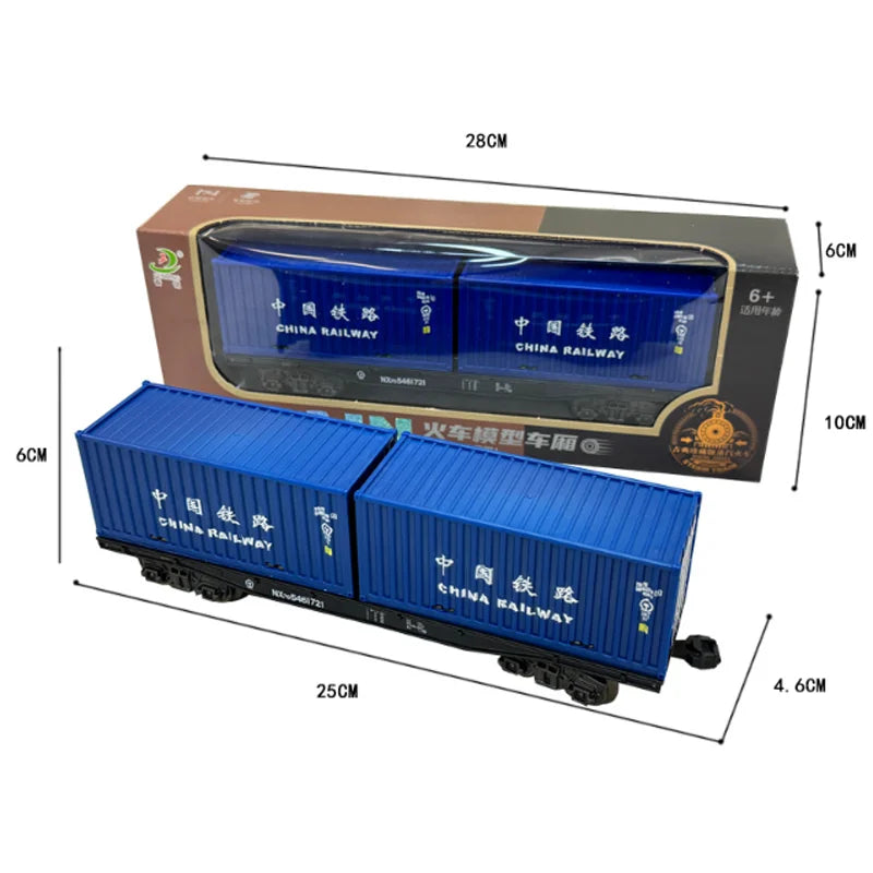 A model China Railway train set in blue and black, displayed next to its packaging box.