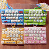 A set of colorful cartoon animal keycap keychains featuring various characters and designs.