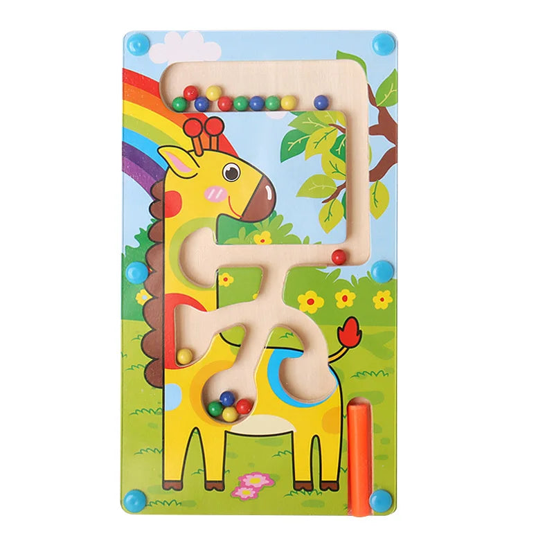 Magnetic Color Sorting Maze Toy – Wooden Montessori Puzzle Board