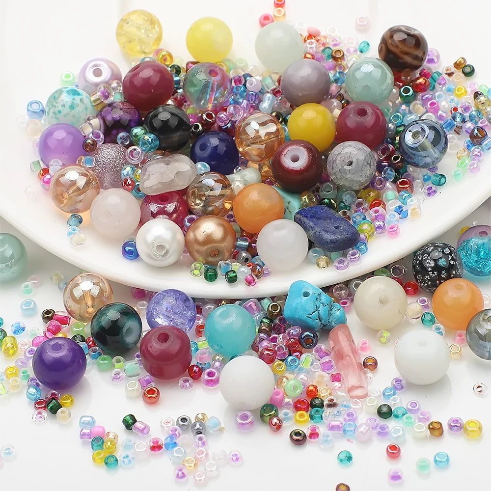 Crystal Glass Seed Beads for Jewelry Making – 45g Mixed Colors & Shapes