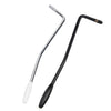 A replacement tremolo arm for an electric guitar, featuring a silver metal rod and a black handle.
