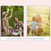 Two panels showing children exploring outdoors, one with binoculars and another with a parent.
