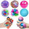 A collection of colorful tactile water bead stress balls and fidget toys shown in various colors and textures.