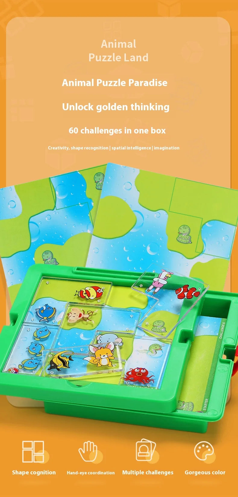 A green box containing an Animal Puzzle Land game with various animal shapes and puzzles.