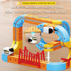 A versatile magnetic attraction track car train set featuring flexible tracks and various colored components.