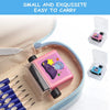 A pink math roller stamp is shown inside a light blue pouch with extra storage containers.